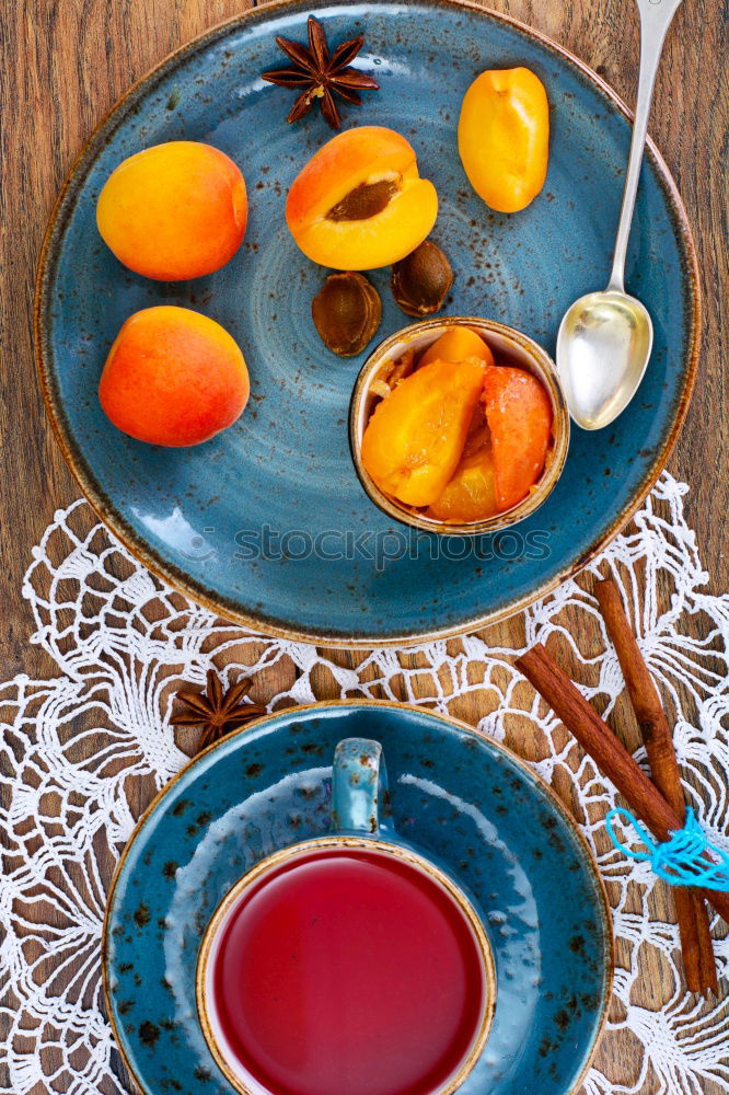 Similar – Image, Stock Photo Small pancakes with blueberries and syrup