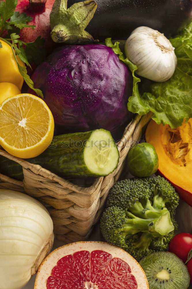 Similar – Vegetables and utensils on kitchen table