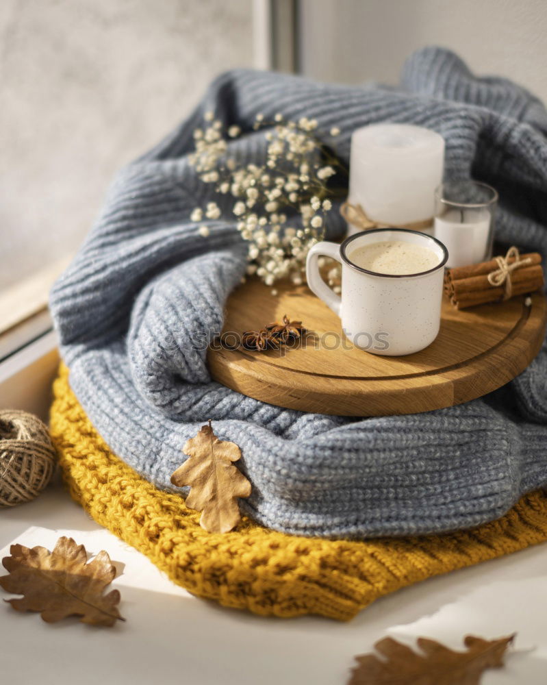 Similar – Image, Stock Photo cup of tea, maple leaves, key with blank label, warm clothes