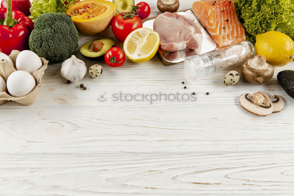 Similar – Image, Stock Photo Italian cheese burrata with bread, vegetables and herbs