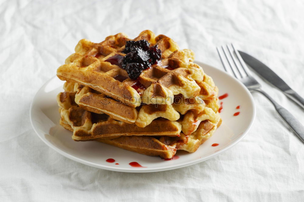 Image, Stock Photo Breakfast belgian with waffles with ice on white wooden table