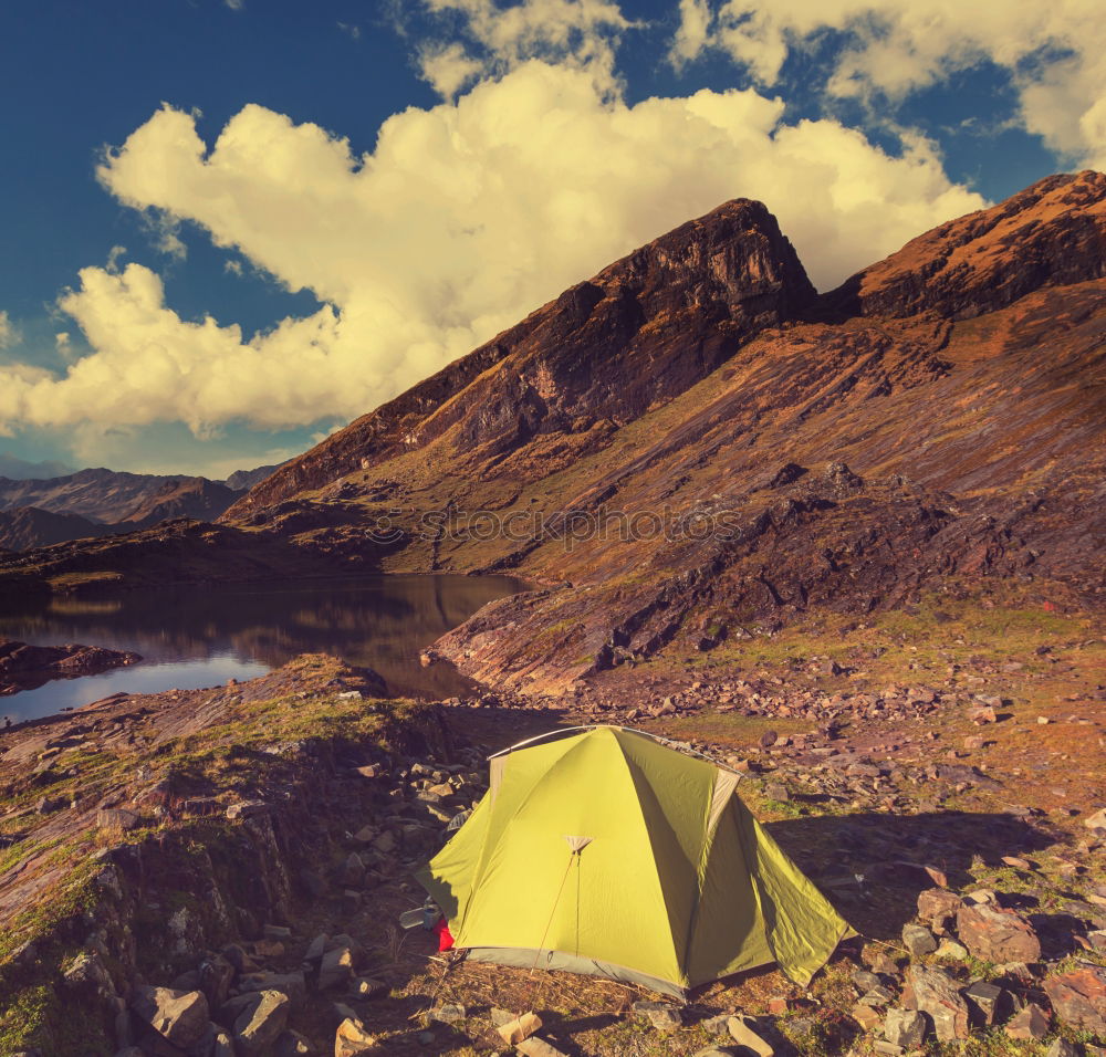 Similar – Image, Stock Photo Green tent on the green lawn in snow mountains