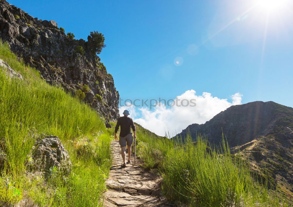 Similar – Image, Stock Photo Hiker on the way to the Memminger Hut