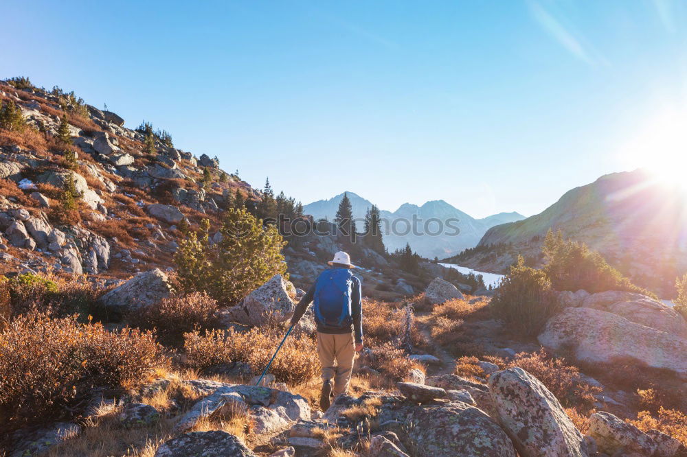 Similar – Image, Stock Photo Hiker on the way to the Memminger Hut