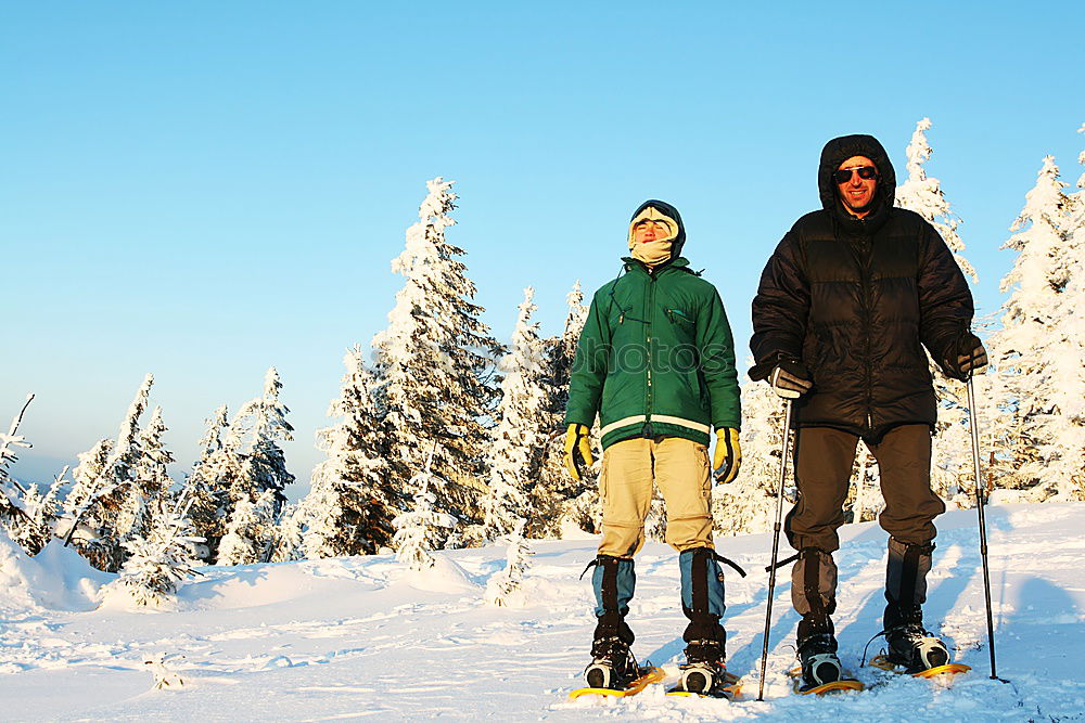 Similar – Image, Stock Photo WEB banner format. Two frends snowboarders are walking through the winter forest. Snowboarding in the forest in the mountains. Backcoutry or freeride style. Life style.