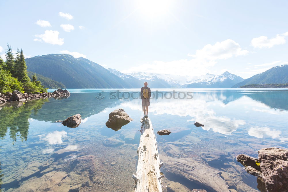 Similar – Image, Stock Photo Girl sitting on a deck over a lake