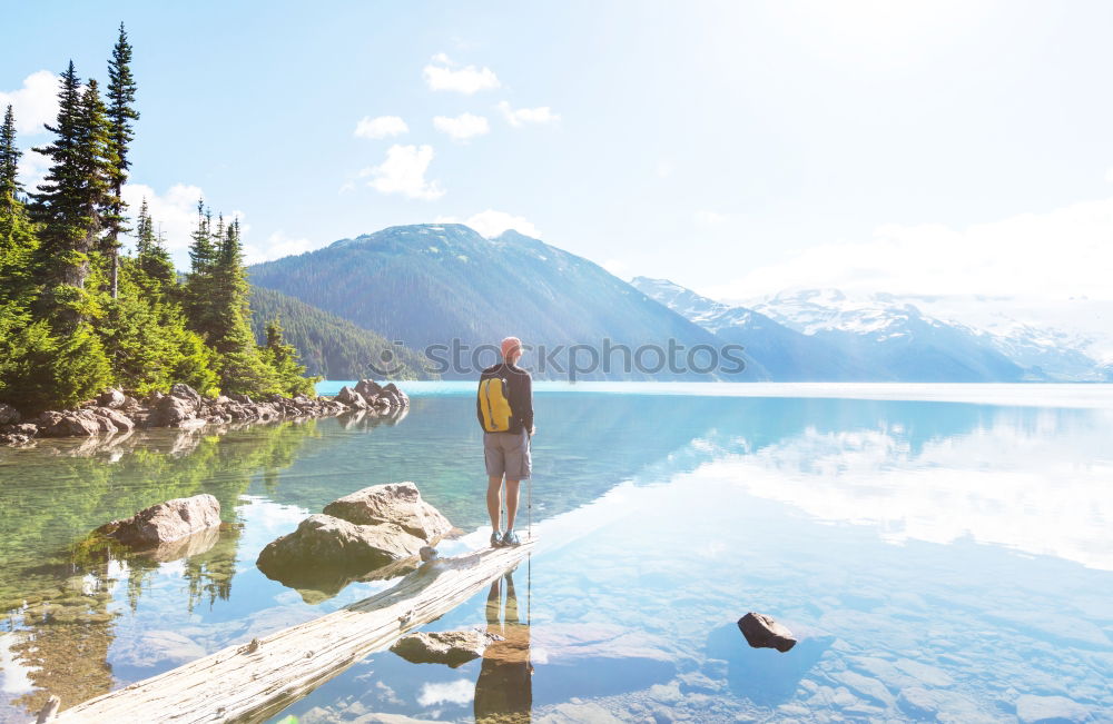 Similar – Image, Stock Photo Woman on a deck over an alpine lake