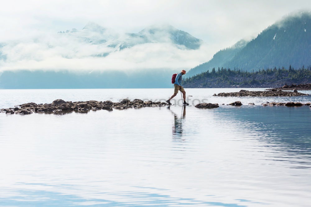 Similar – Image, Stock Photo Woman on a deck over an alpine lake