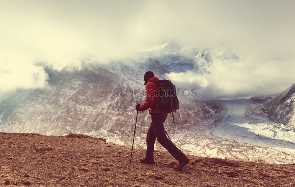 Similar – Image, Stock Photo Young woman hiking, Timmelsjoch E5.