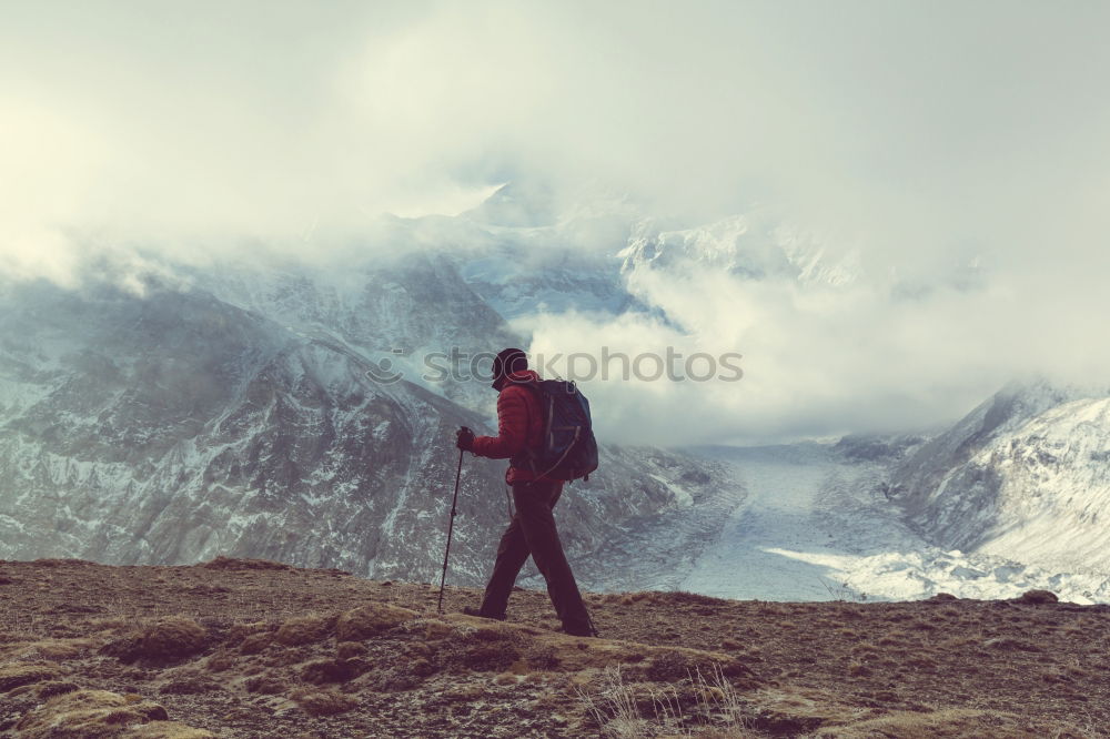 Image, Stock Photo Young woman hiking, Timmelsjoch E5.