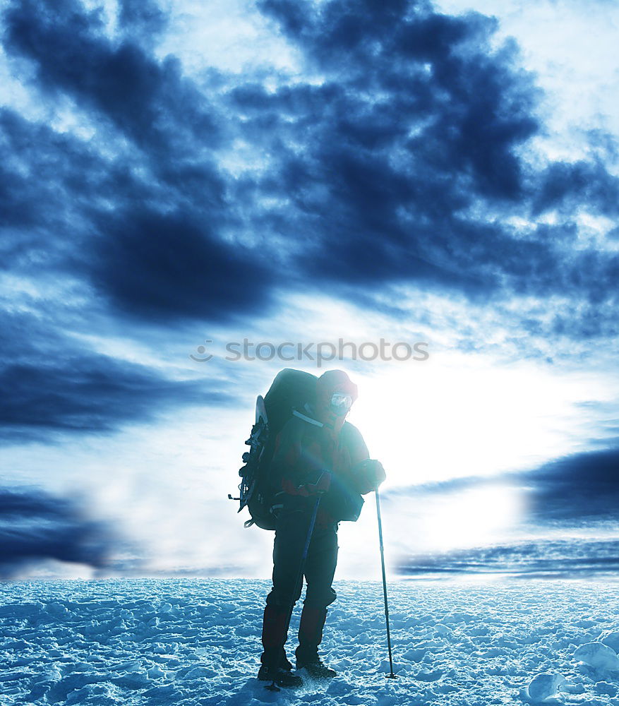 Similar – Image, Stock Photo Mountaineer reaches the top of a snowy mountain