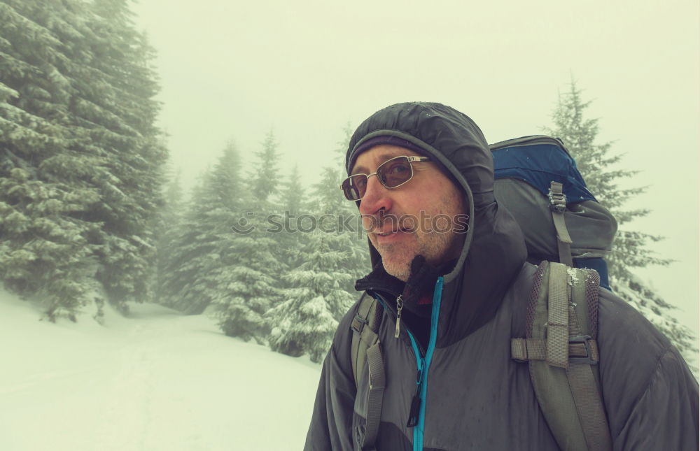 Similar – Image, Stock Photo Tourist standing in snowy forest