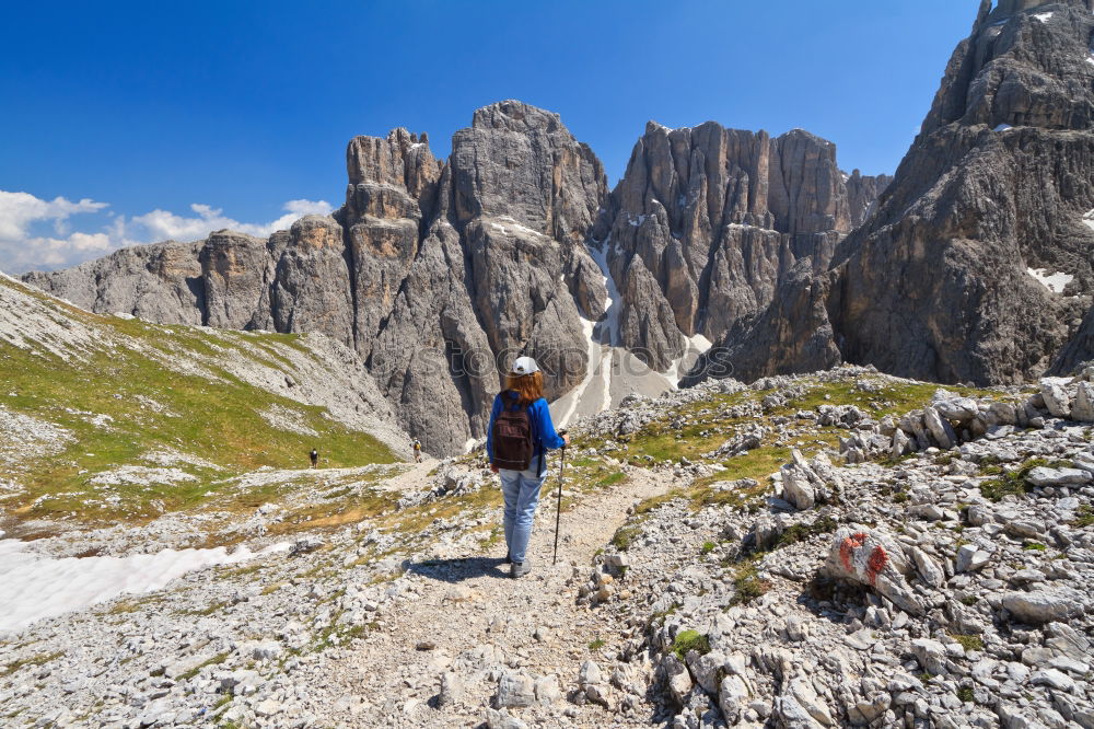 Similar – Woman tourist in mountains