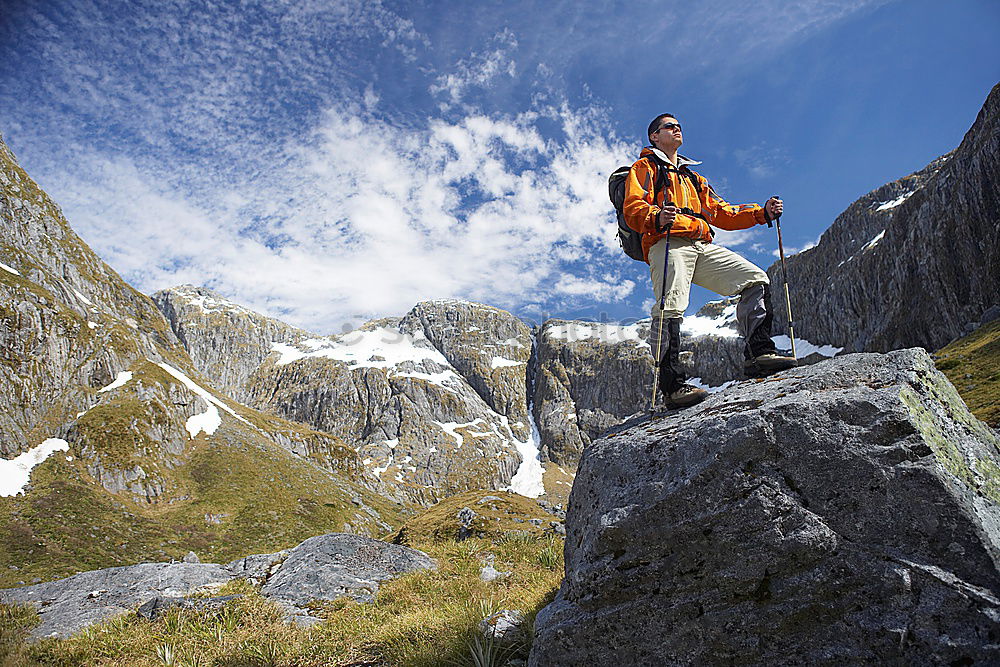 Similar – Image, Stock Photo Backpacker resting.