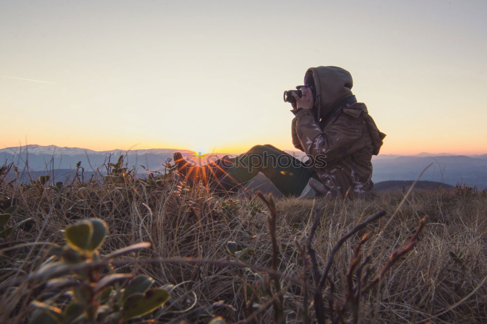 Similar – Image, Stock Photo Man in forest looking into backpack