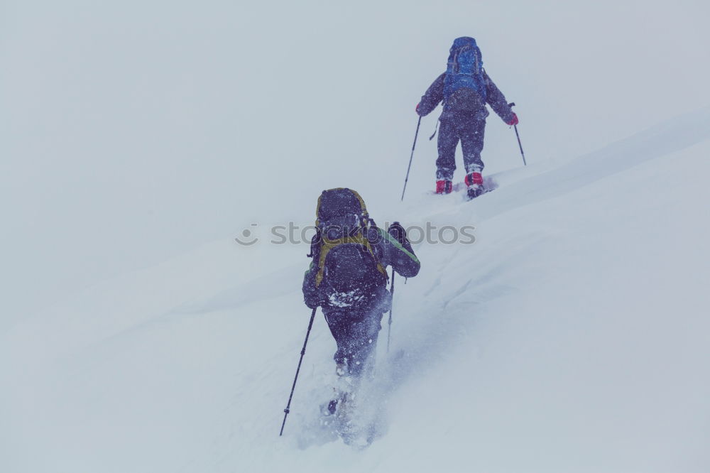 Similar – Skier in snowy landscape with hiking backpack