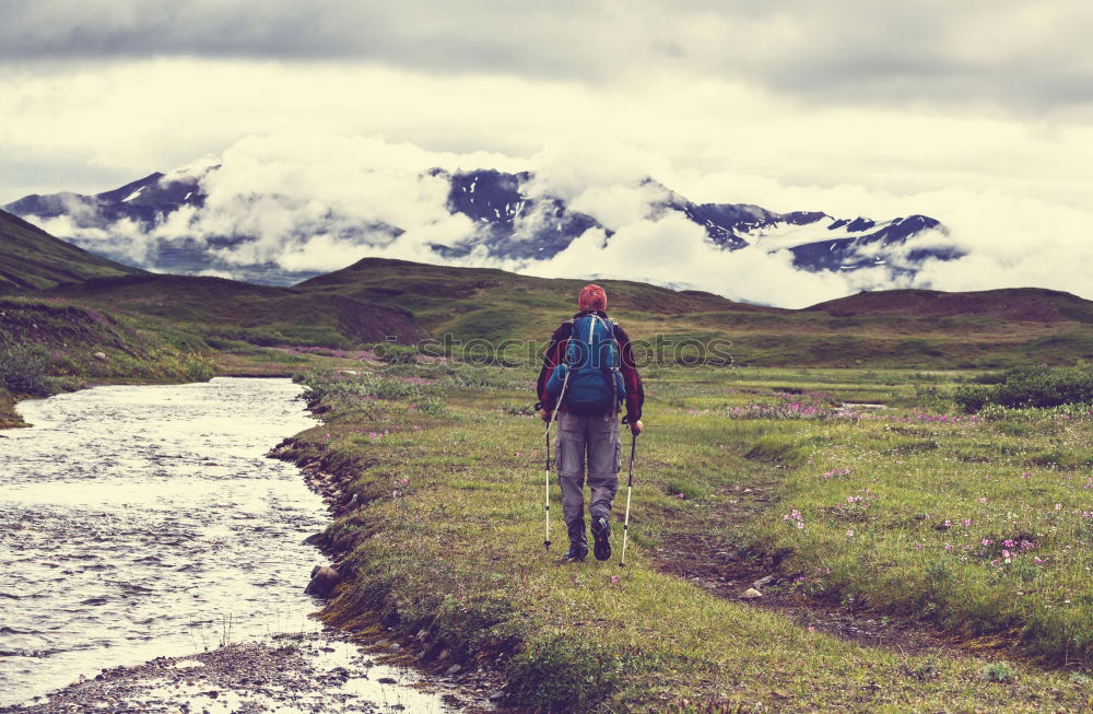 Similar – Image, Stock Photo Young woman crossing the Alps