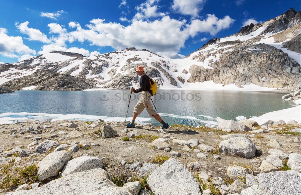 Similar – Image, Stock Photo Man meditating phone in mountains