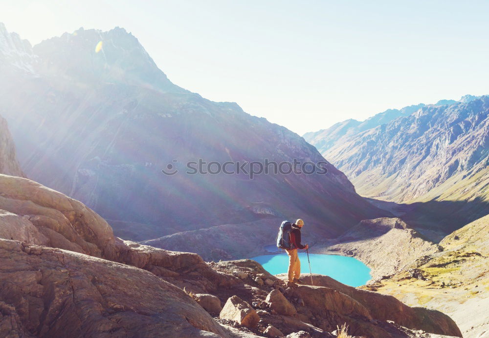 Similar – Image, Stock Photo Standing couple holding hands contemplating the terraces over Machu Picchu, the most visited tourist destination in Peru. Rear view image.