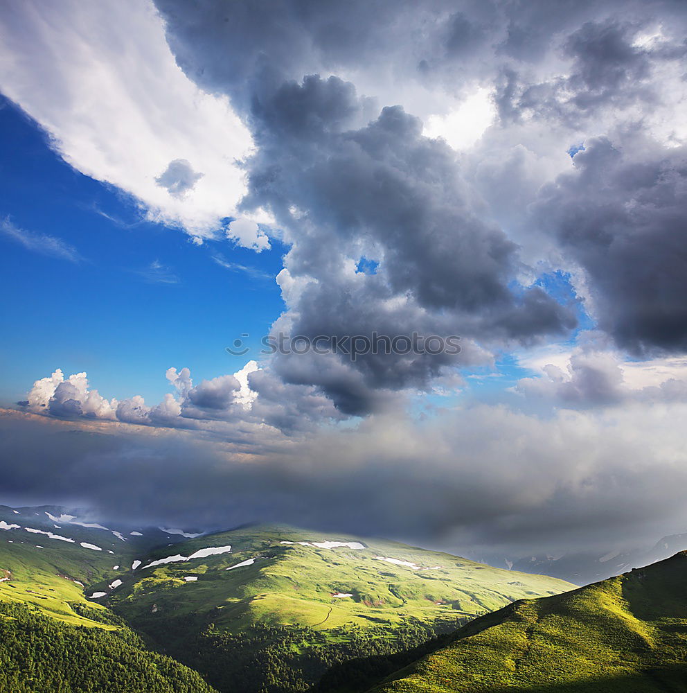 Similar – Image, Stock Photo Rainbow after rain. Spring rain and storm in mountains