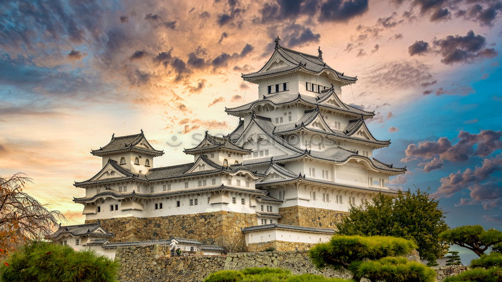 Similar – Oriental temple from below in clouds