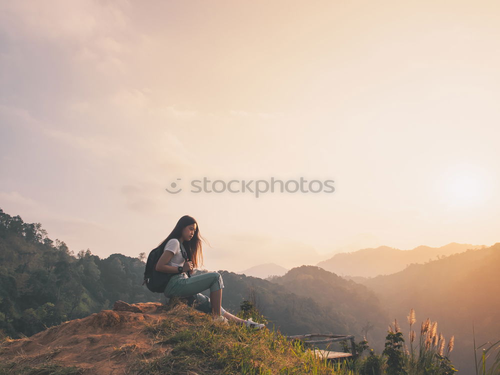 Similar – Image, Stock Photo Woman in coat on hill Hill