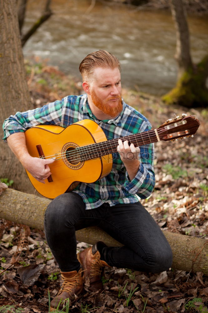 Similar – Image, Stock Photo Man with guitar in woods