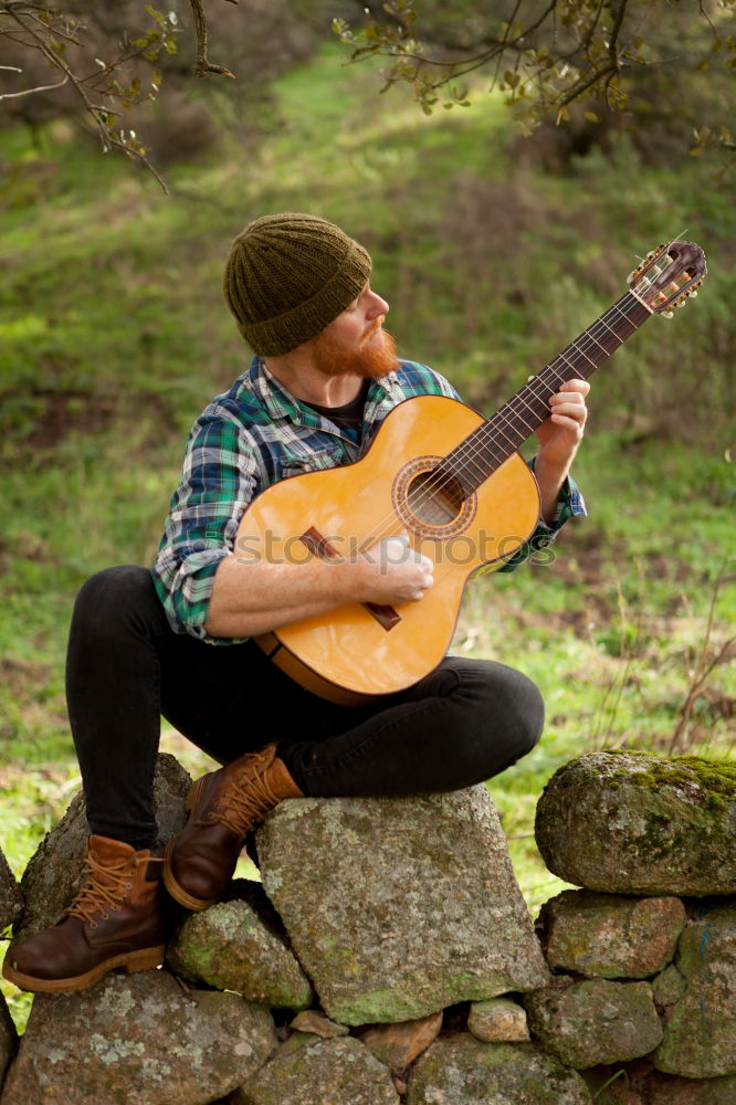 Similar – Image, Stock Photo Man with guitar on field