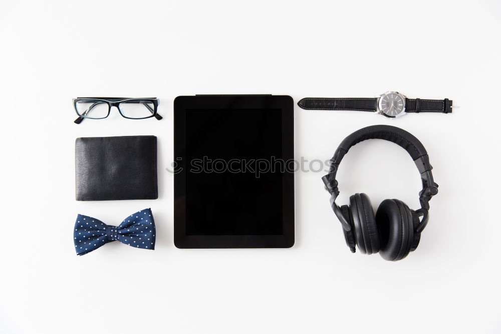 Image, Stock Photo shoes, jeans, tablet pc, camera, headphones, notepad