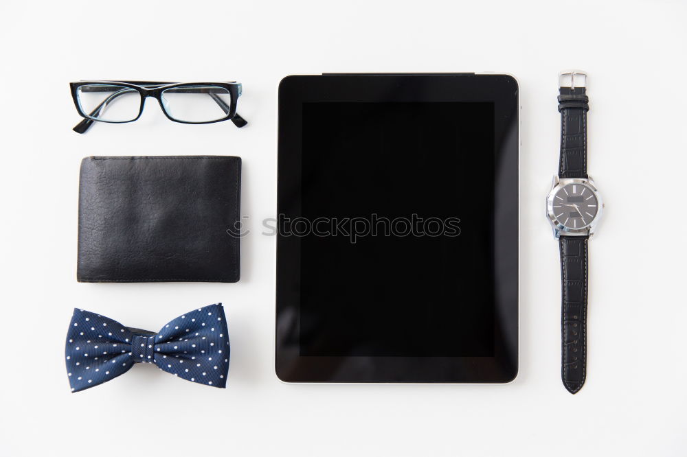 Similar – Image, Stock Photo shoes, jeans, tablet pc, camera, headphones, notepad