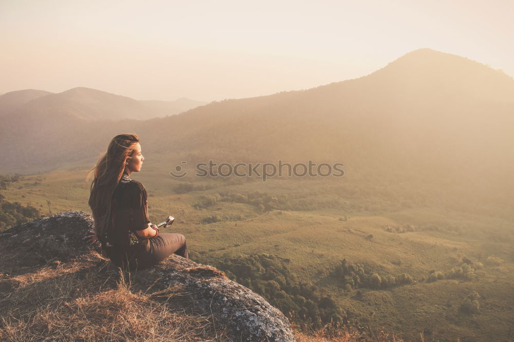 Similar – Image, Stock Photo Woman in green cold fields