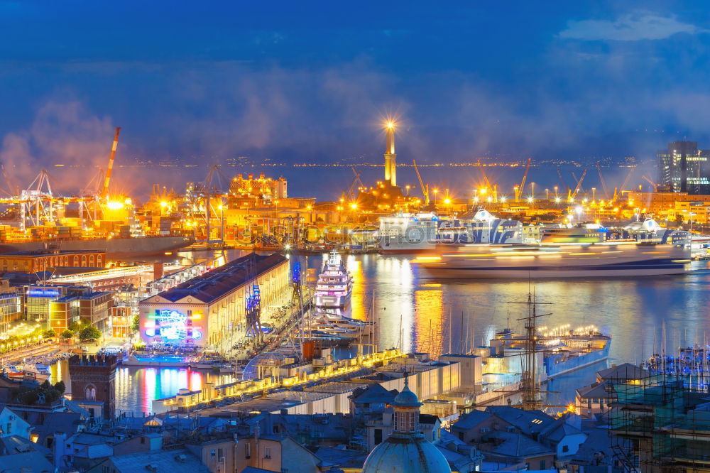 Similar – Image, Stock Photo Port of Hamburg / Landing bridges at sunset