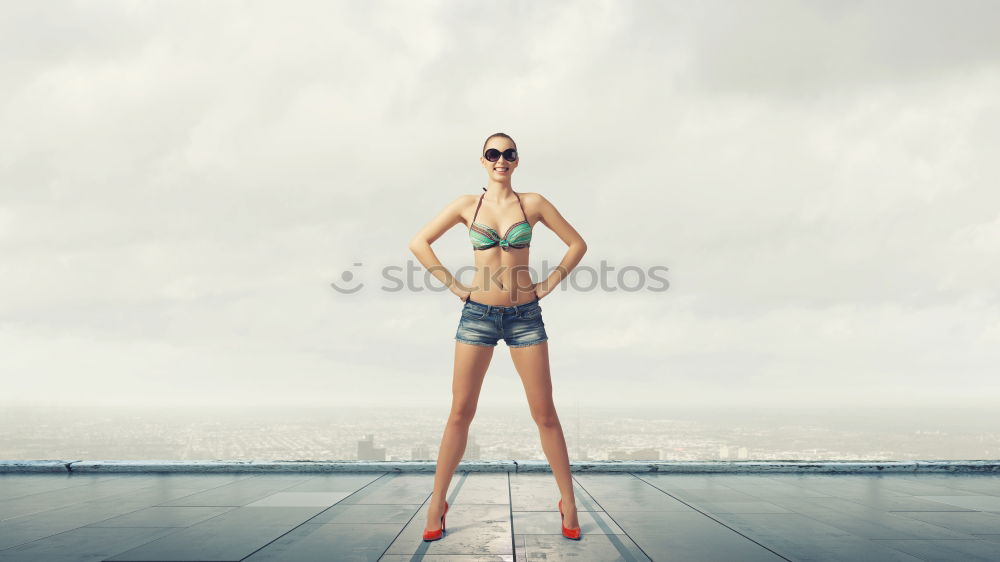 Similar – female runner jumping for joy