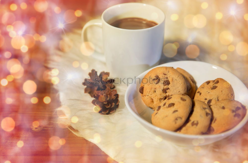 Similar – Image, Stock Photo A few books with cup of coffee and cookies on wooden floor