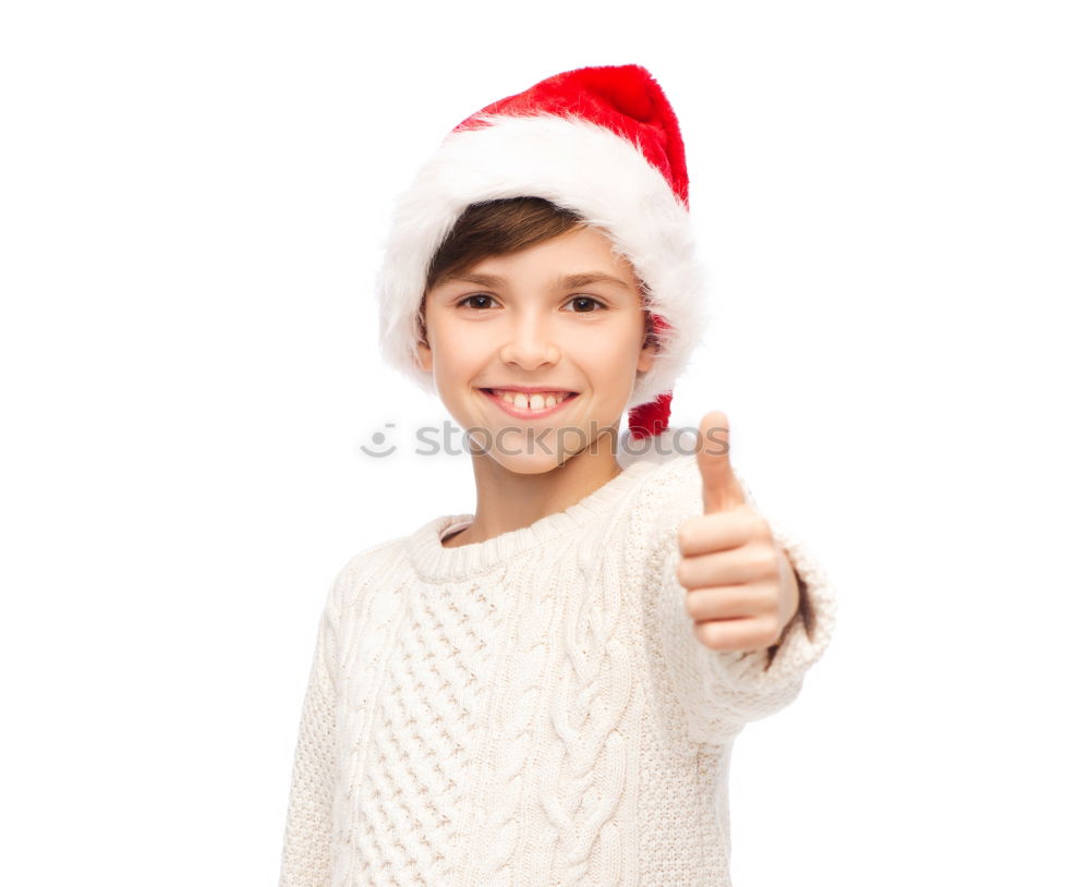 Similar – Image, Stock Photo Adorable kid with Santa´s hat on Christmas day.