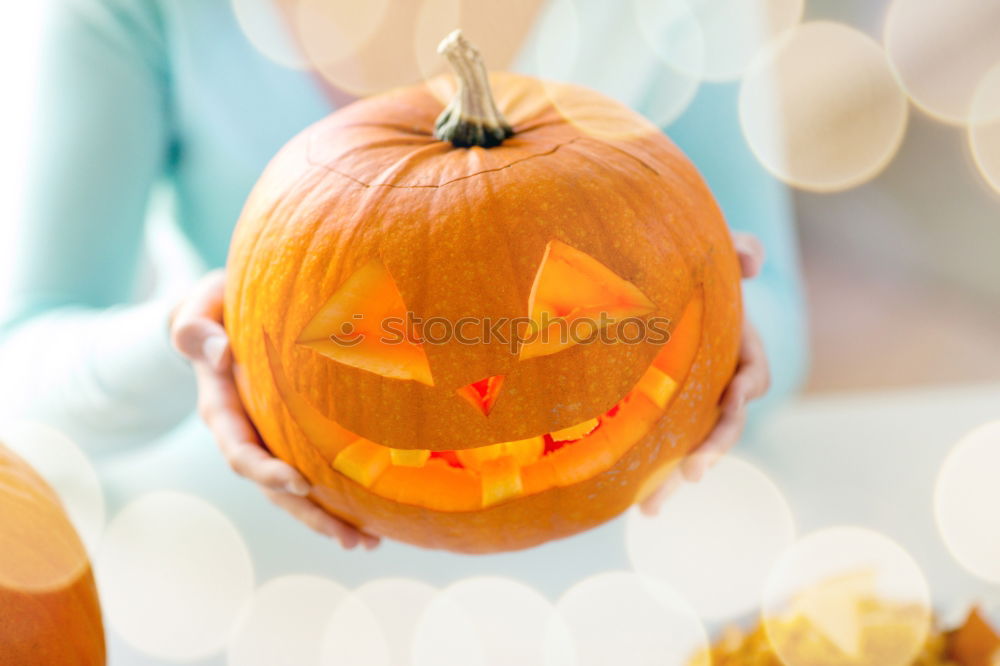 Similar – Image, Stock Photo Little girl holding a pumpkin in her hands, on Halloween.