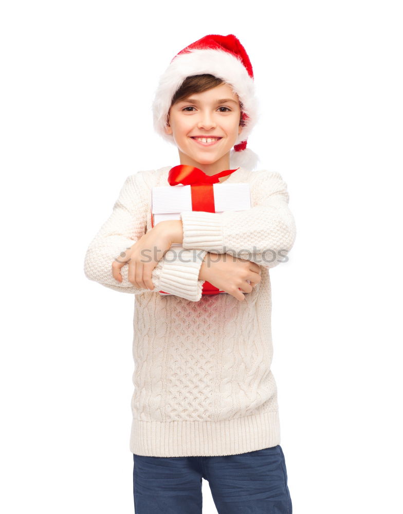 Similar – Image, Stock Photo Adorable kid with Santa´s hat on Christmas day.