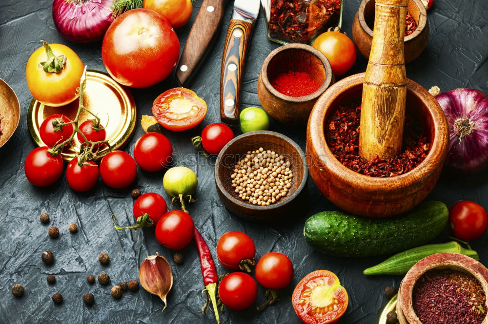 Similar – spaghetti and red cherry tomatoes