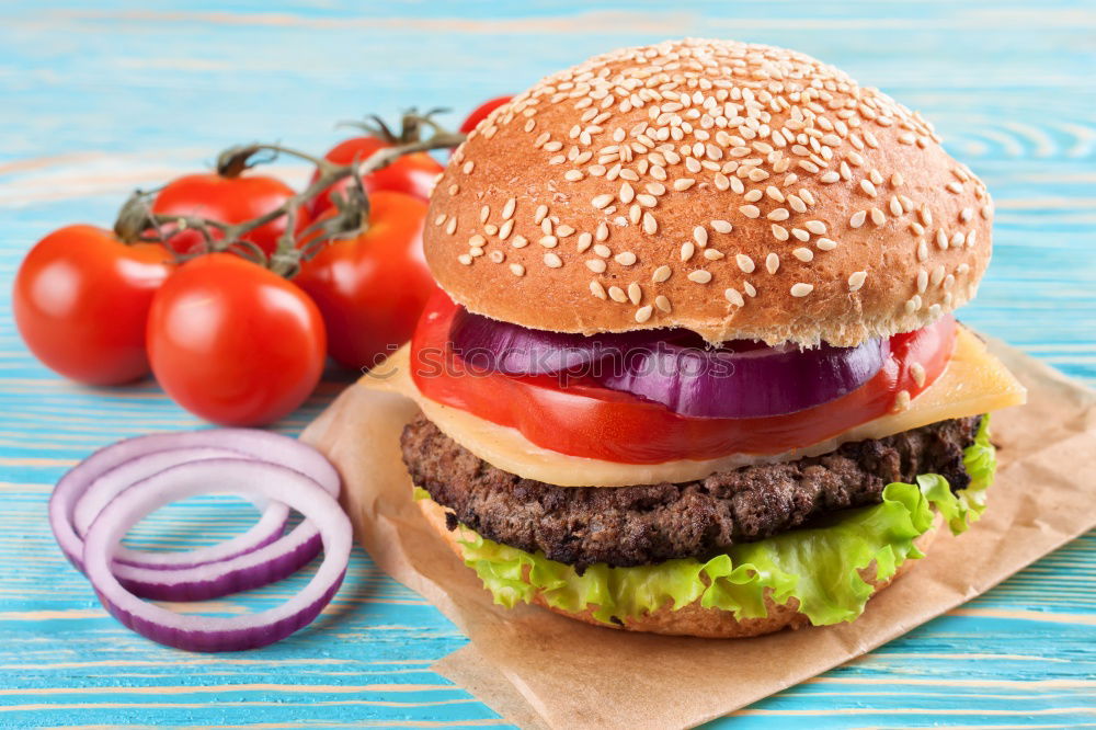 Similar – Image, Stock Photo burger with a meatball and vegetables