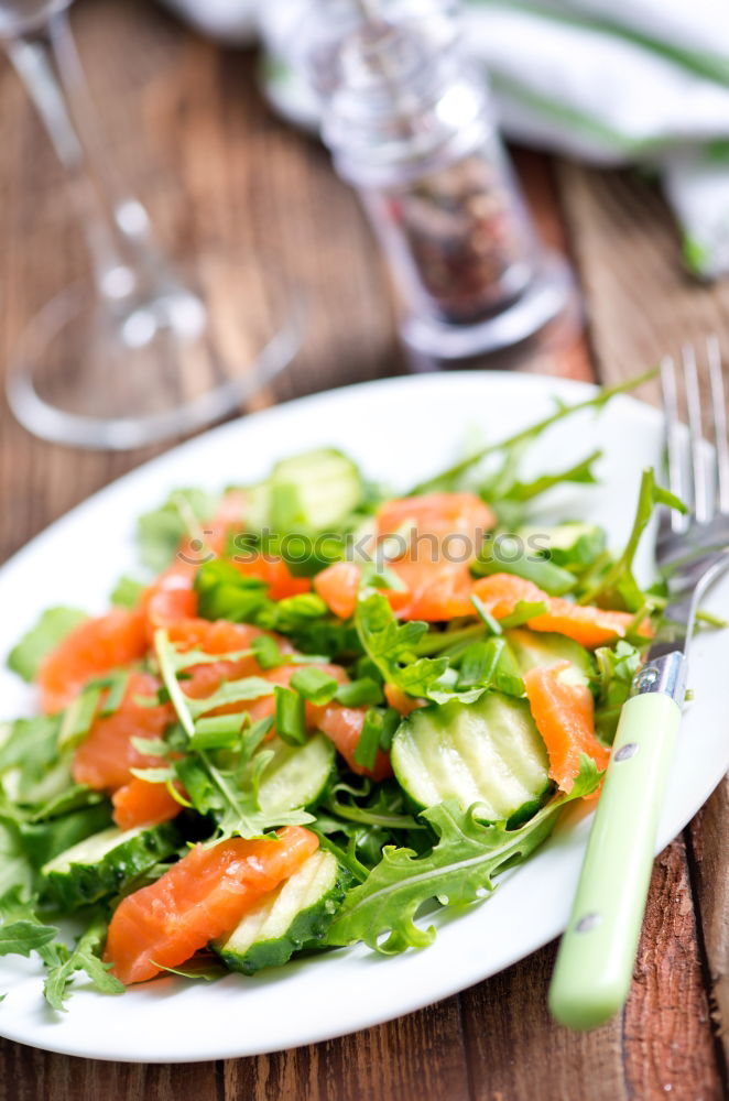 Similar – Image, Stock Photo Chicken salad with green mixed salad leaves