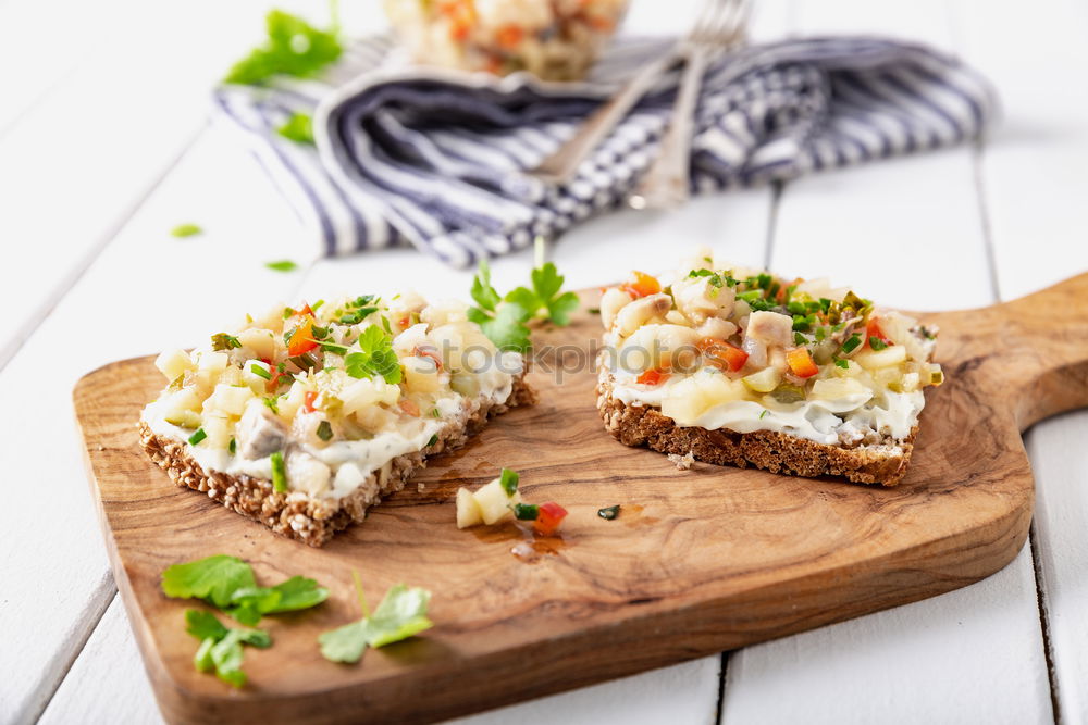 Image, Stock Photo Crispbread with cottage cheese radishes and herbs