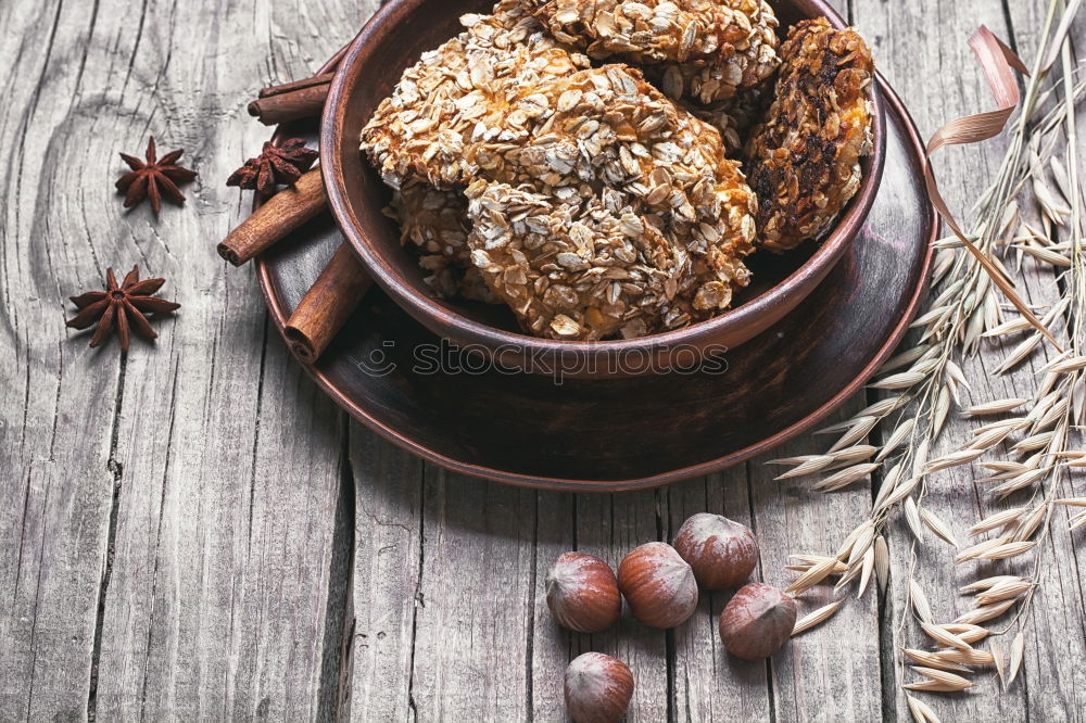 Similar – Image, Stock Photo round cookies made from oat flakes