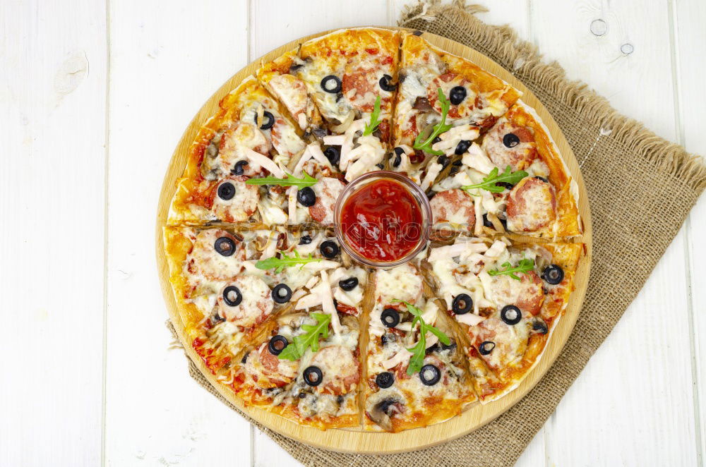 Similar – Image, Stock Photo Italian Pizza With Rucola, Prosciutto Ham And Parmesan Cheese