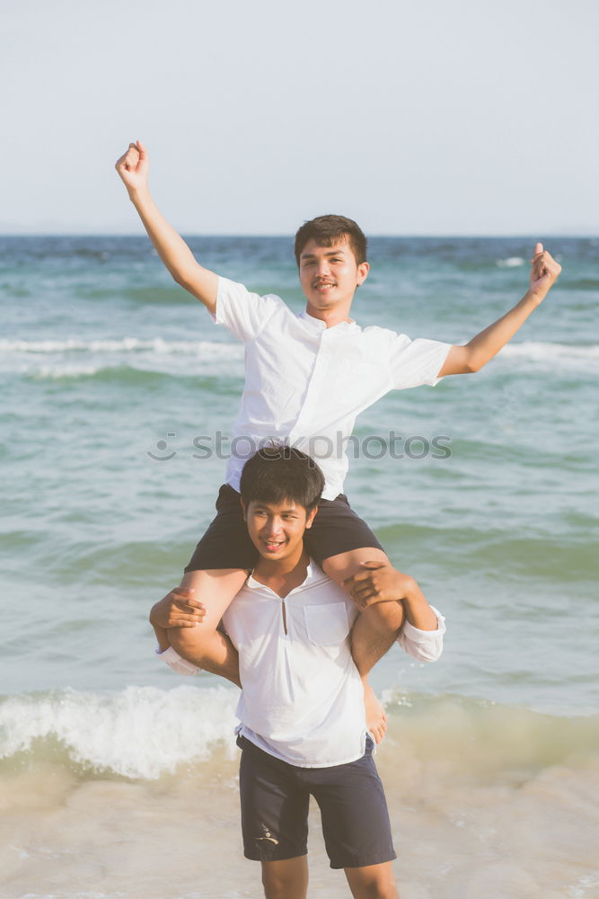 Similar – Image, Stock Photo Happy little boy jumping on the beach