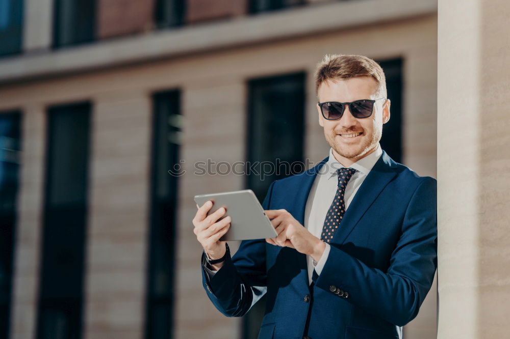 Similar – Image, Stock Photo Young bearded man on blinds with arms crossed