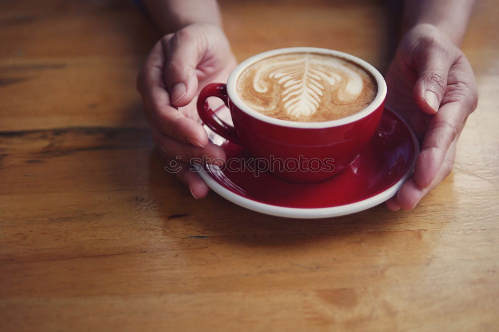 Similar – Image, Stock Photo One people holding a cup of coffee or soluble cereals