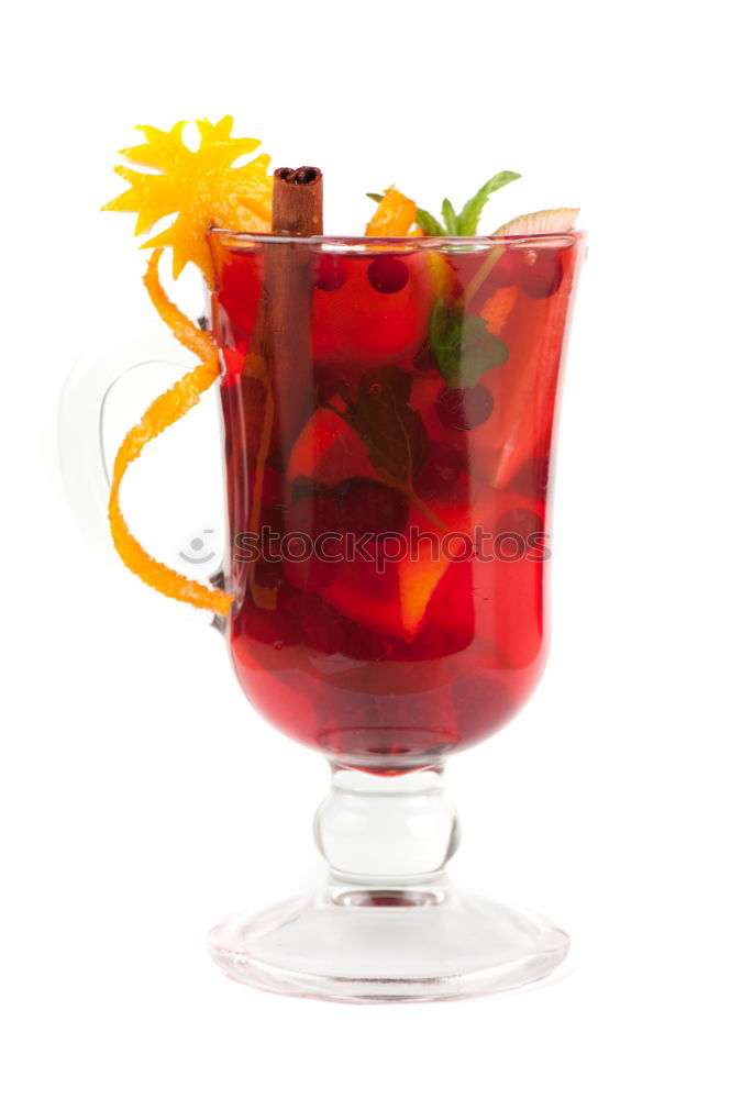 Similar – A glass of cool delicious soft drink with strawberry and currant on white background