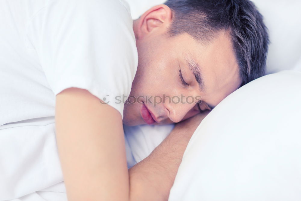 Similar – Image, Stock Photo Young man sleeping with his dog