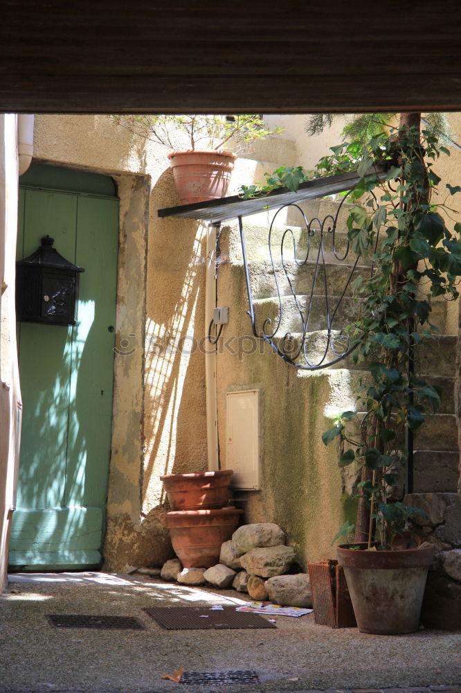 Similar – Image, Stock Photo Typical Andalusian patio with fountain and numerous plants geraniums and carnations on the walls. Cordoba, Spain