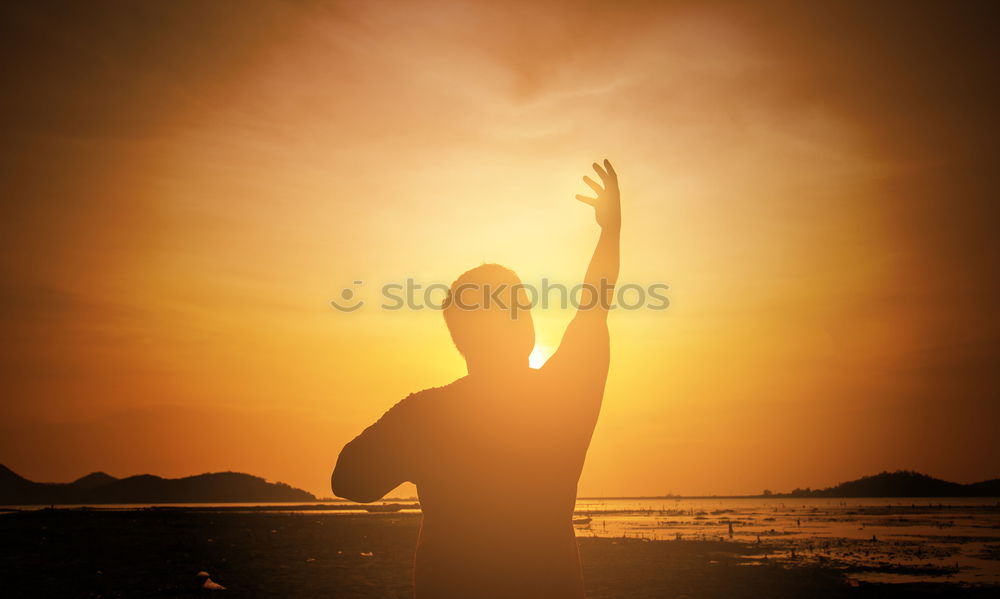 Similar – Image, Stock Photo Father and son playing at the sunset time.